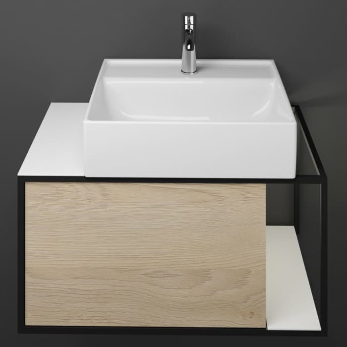 burgbad Junit Waschtischkombination mit Keramik-Waschtisch und LED-Beleuchtung Rechts 76,5 cm