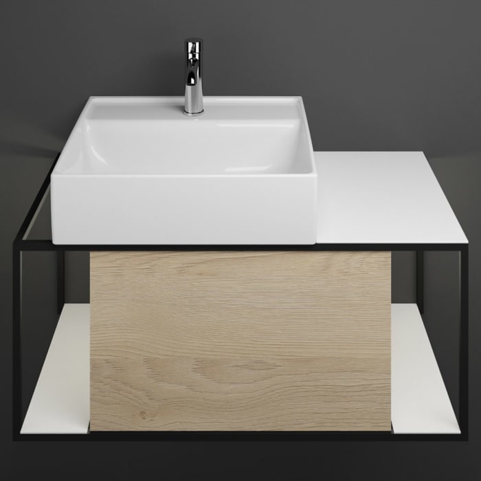 burgbad Junit Waschtischkombination mit Keramik-Waschtisch und LED-Beleuchtung Links 90 cm