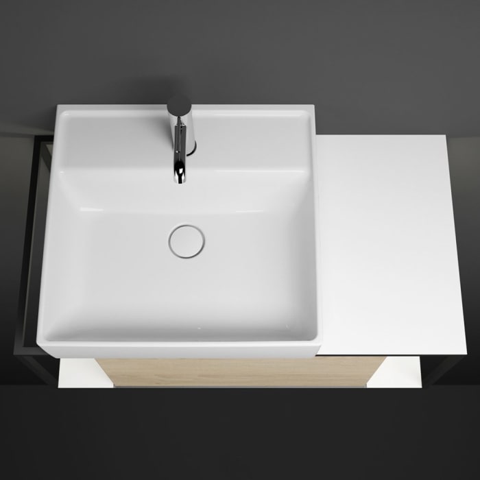 burgbad Junit Waschtischkombination mit Keramik-Waschtisch und LED-Beleuchtung Links 90 cm