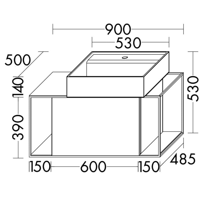 burgbad Junit Waschtischkombination mit Keramik-Waschtisch und LED-Beleuchtung Rechts 90 cm