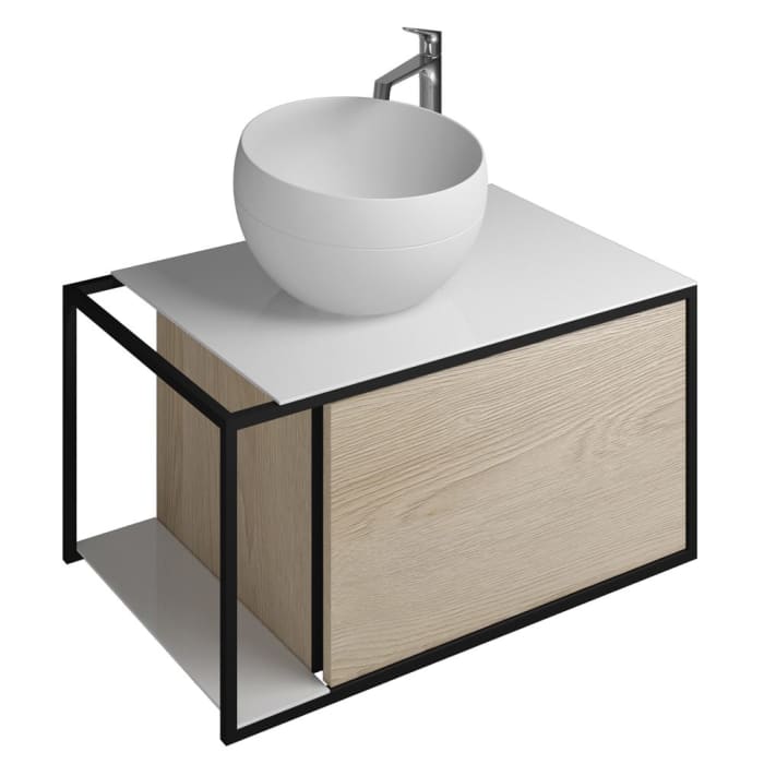 burgbad Junit Waschtischkombination mit Mineralguss-Waschtisch 76,5 cm Links