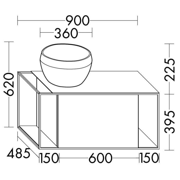 burgbad Junit Waschtischkombination mit Mineralguss-Waschtisch 90 cm Links