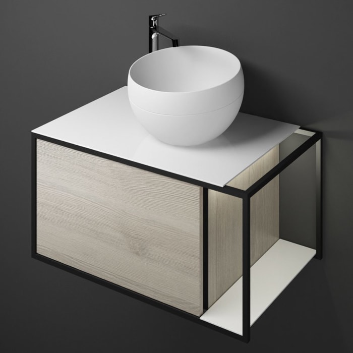 burgbad Junit Waschtischkombination mit Mineralguss-Waschtisch und LED-Beleuchtung 76,5 cm Rechts