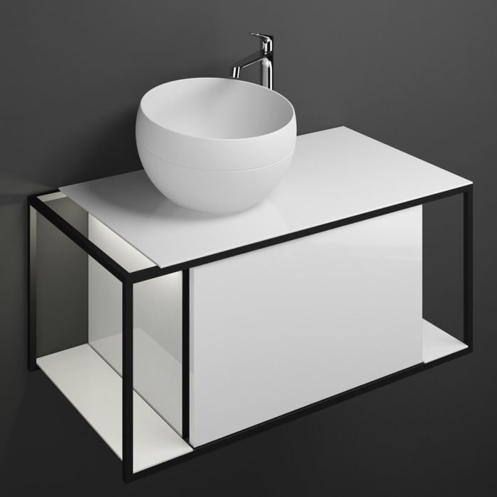 burgbad Junit Waschtischkombination mit Mineralguss-Waschtisch und LED-Beleuchtung 90 cm Links