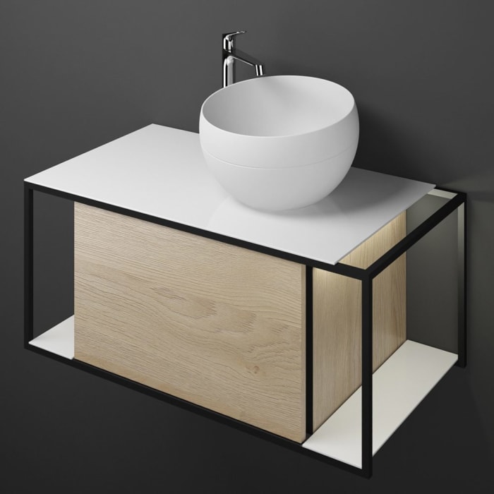 burgbad Junit Waschtischkombination mit Mineralguss-Waschtisch und LED-Beleuchtung 90 cm Rechts