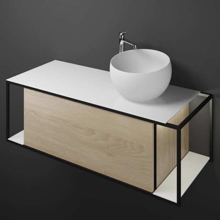 burgbad Junit Waschtischkombination mit Mineralguss-Waschtisch und LED-Beleuchtung 120 cm Rechts