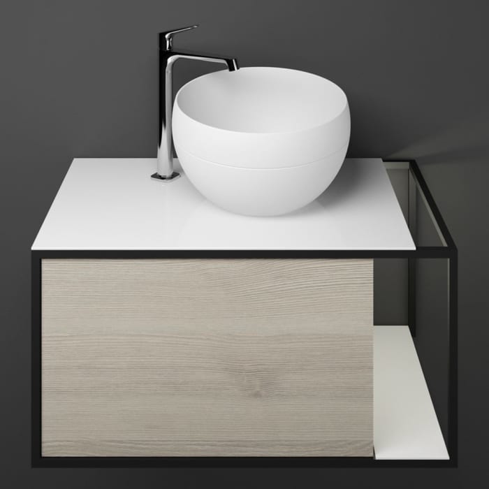 burgbad Junit Waschtischkombination mit Mineralguss-Waschtisch und LED-Beleuchtung 76,5 cm Rechts