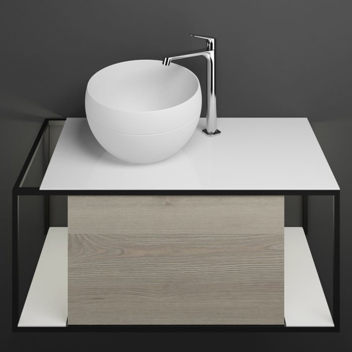 burgbad Junit Waschtischkombination mit Mineralguss-Waschtisch und LED-Beleuchtung 90 cm Links