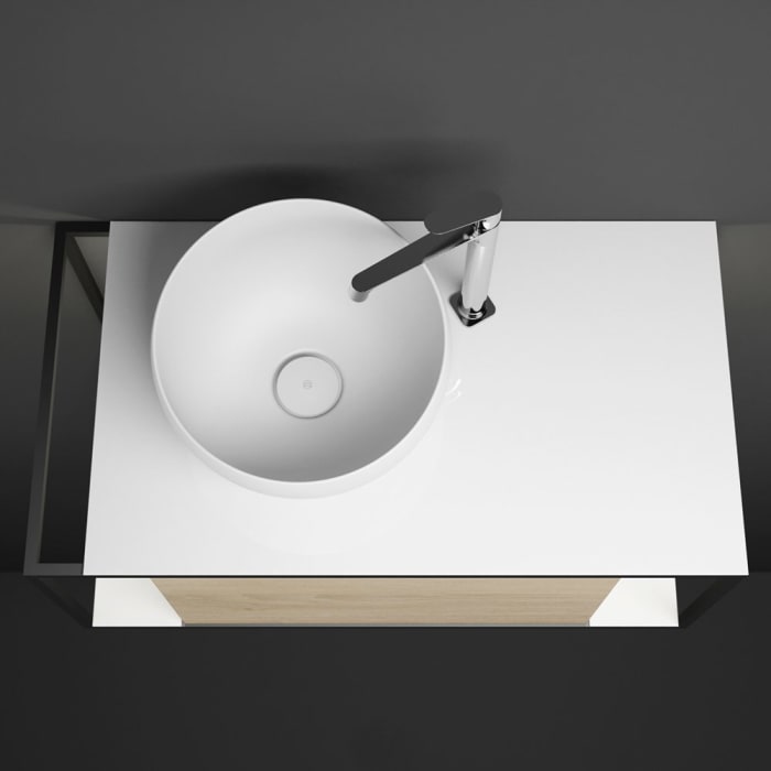 burgbad Junit Waschtischkombination mit Mineralguss-Waschtisch und LED-Beleuchtung 90 cm Links