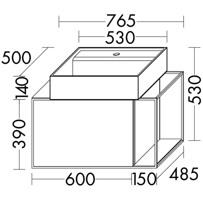 burgbad Junit Waschtischkombination mit Keramik-Waschtisch Rechts 76,5 cm
