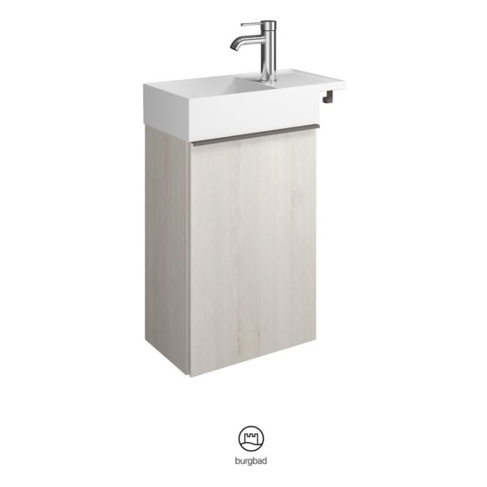 burgbad Yumo Mineralguss-Waschtisch inkl. Waschtischunterschrank 50,5 cm, Version Rechts