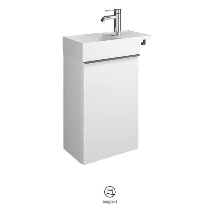 burgbad Yumo Mineralguss-Waschtisch inkl. Waschtischunterschrank 50,5 cm, Version Rechts