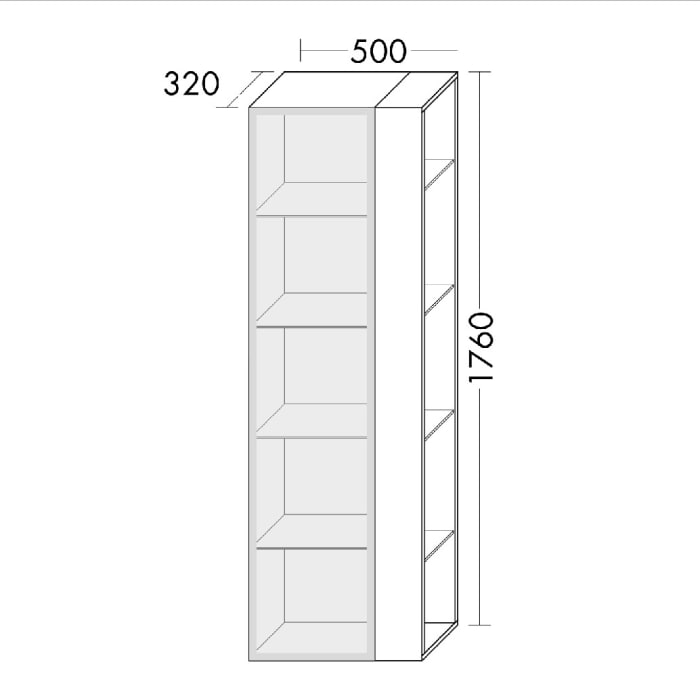 burgbad Yumo Hochschrank 50 x 32 x 176 cm mit Griff G0179 und LED-Innenbeleuchtung, Regal rechts