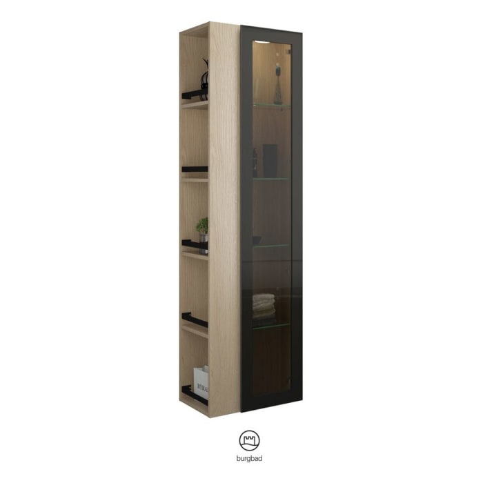 burgbad Yumo Hochschrank 50 x 32 x 176 cm mit Griff G0179 und LED-Innenbeleuchtung, Regal links