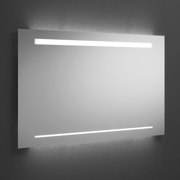 burgbad Yumo Badspiegel mit horizontaler LED-Beleuchtung in Alu-Optik, 100 x 64 cm