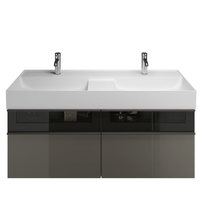 burgbad Yumo Mineralguss-Doppelwaschtisch inkl. Waschtischunterschrank 131,5 cm mit obere Alurahmenfront