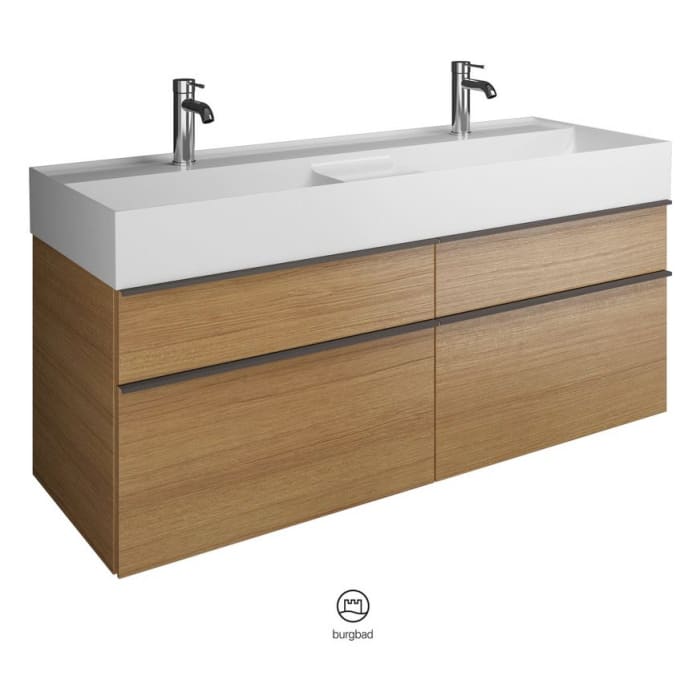 burgbad Yumo Mineralguss-Doppelwaschtisch inkl. Waschtischunterschrank 131,5 cm