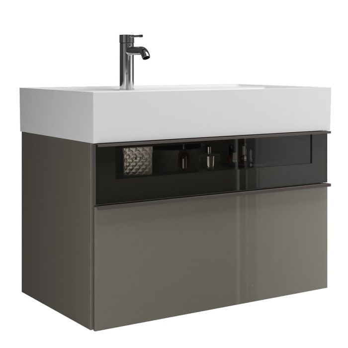 burgbad Yumo Mineralguss-Waschtisch inkl. Waschtischunterschrank 81,5 cm mit obere Alurahmenfront