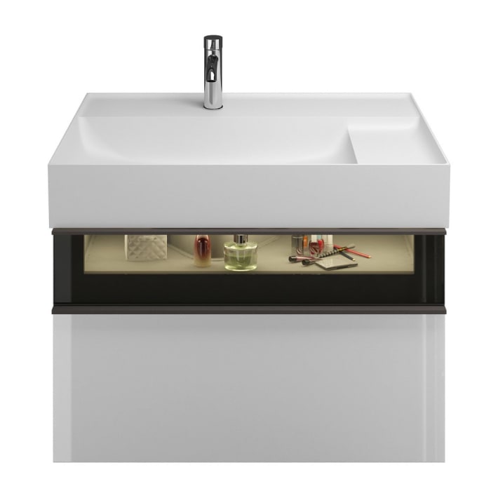 burgbad Yumo Mineralguss-Waschtisch inkl. Waschtischunterschrank 81,5 cm mit obere Alurahmenfront und LED-Beleuchtung