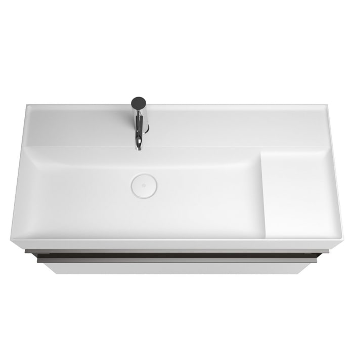 burgbad Yumo Mineralguss-Waschtisch inkl. Waschtischunterschrank 101,5 cm mit obere Alurahmenfront