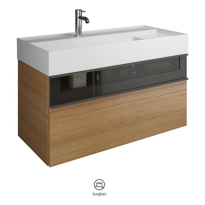 burgbad Yumo Mineralguss-Waschtisch inkl. Waschtischunterschrank 101,5 cm mit obere Alurahmenfront