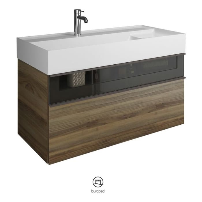 burgbad Yumo Mineralguss-Waschtisch inkl. Waschtischunterschrank 101,5 cm mit obere Alurahmenfront