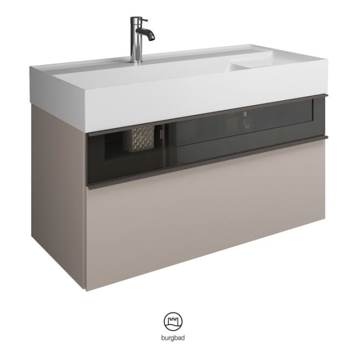 burgbad Yumo Mineralguss-Waschtisch inkl. Waschtischunterschrank 101,5 cm mit obere Alurahmenfront