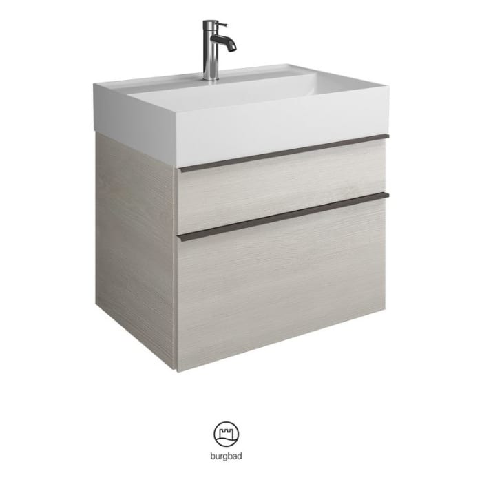 burgbad Yumo Mineralguss-Waschtisch inkl. Waschtischunterschrank 66,5 cm