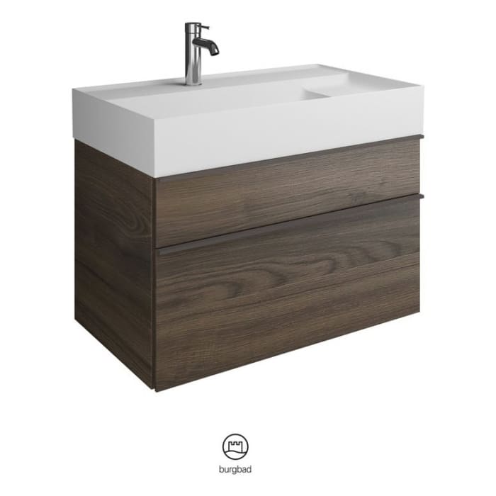 burgbad Yumo Mineralguss-Waschtisch inkl. Waschtischunterschrank 81,5 cm