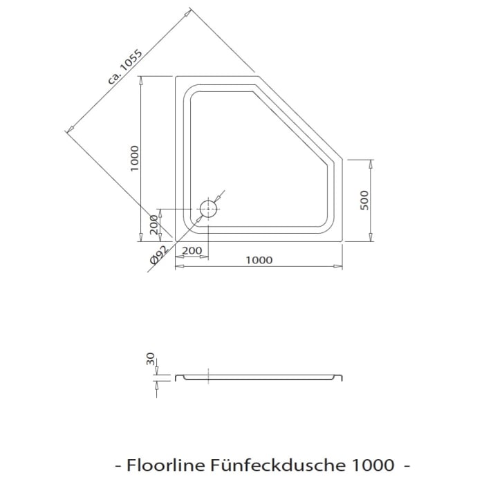 Caribia 5-Eckdusche Floorline 100 x 100 x 3 cm