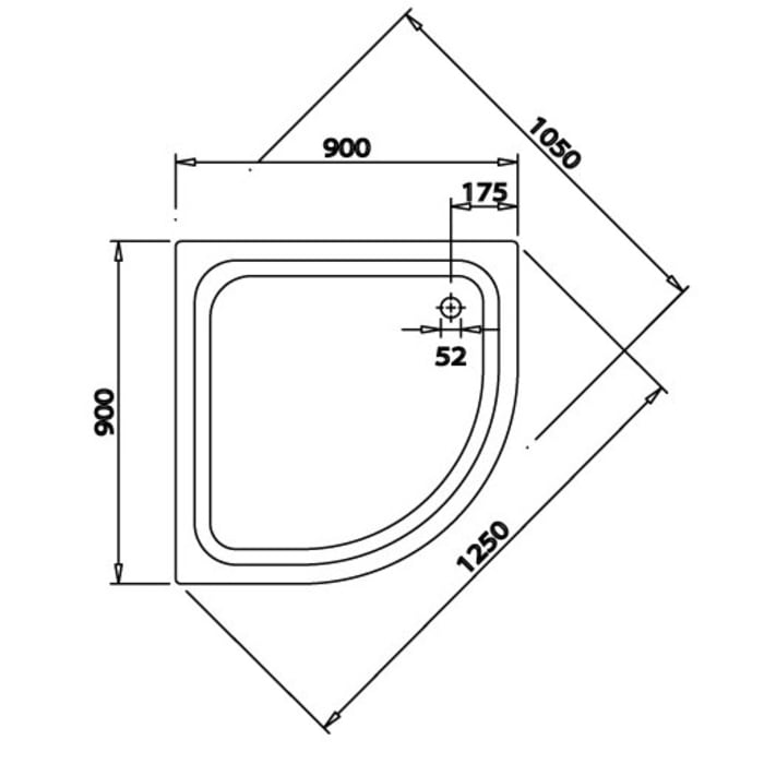 Caribia Eckdusche 90x15, Radius 50, 90 x 90 cm