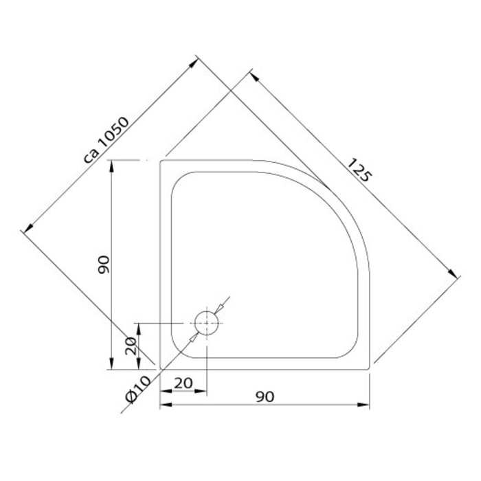 Caribia Eckdusche Floorline 90x3 Radius 50, 90 x 90 cm