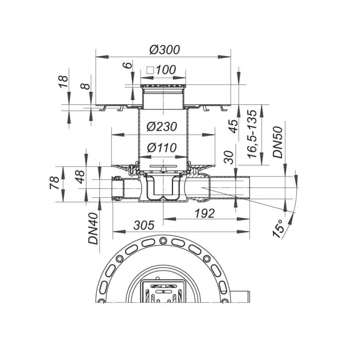 Dallmer Dünnbett-Bodenablauf 42 VC, DN 50, 10 x 10 cm