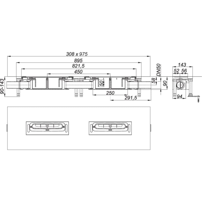 Dallmer DallFlex Duo Ablaufgehäuse DN 50
