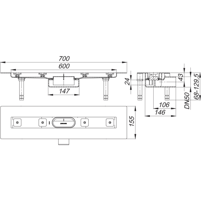 Dallmer CeraLine Nano F Duschrinne 60 cm, DN 50