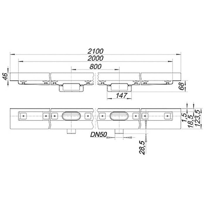 Dallmer CeraLine Nano W Duo Duschrinne 200 cm, DN 50