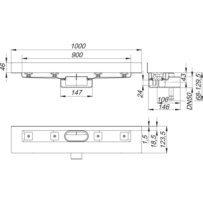 Dallmer CeraLine Nano W Duschrinne 90 cm, DN 50