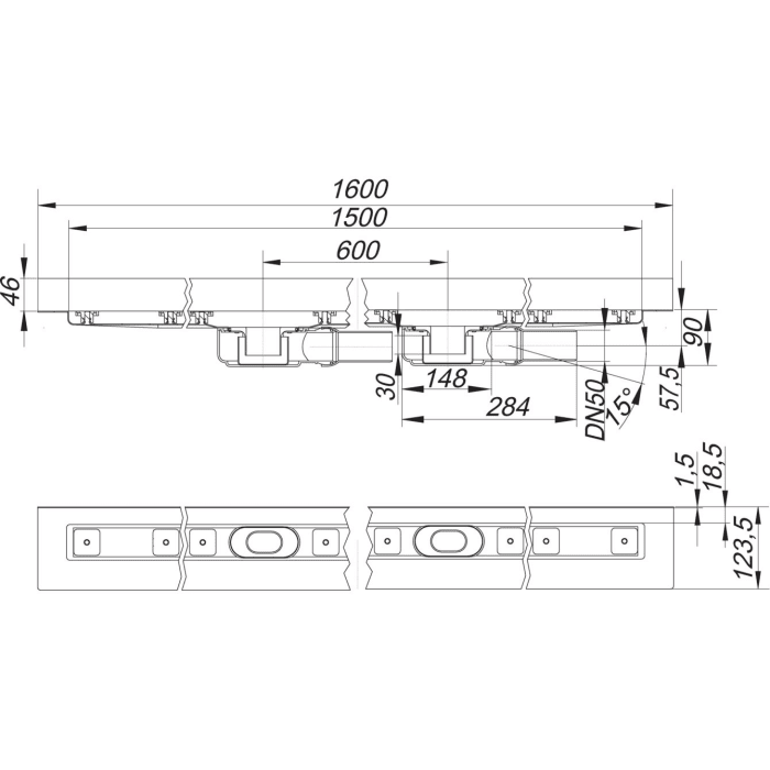 Dallmer CeraLine PLAN W Duo Duschrinne 150 cm, DN 50