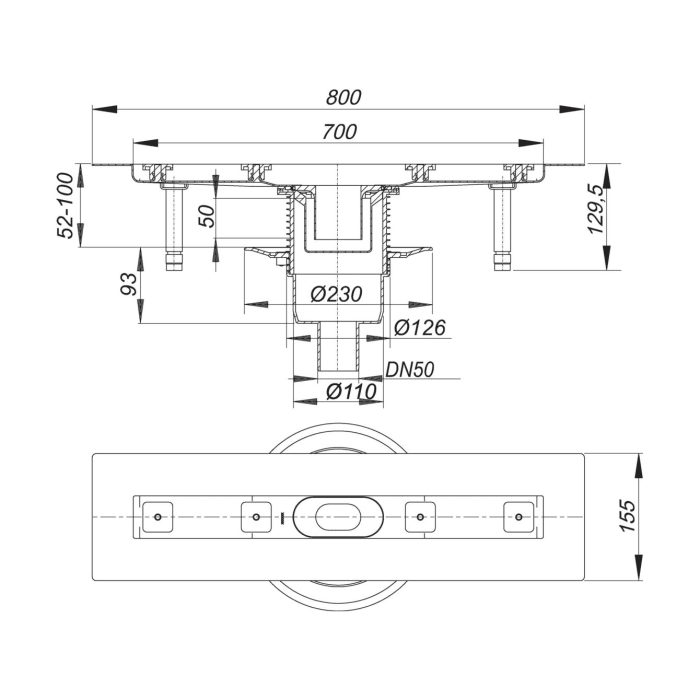 Dallmer CeraLine senkrecht F Duschrinne 70 cm, DN 50