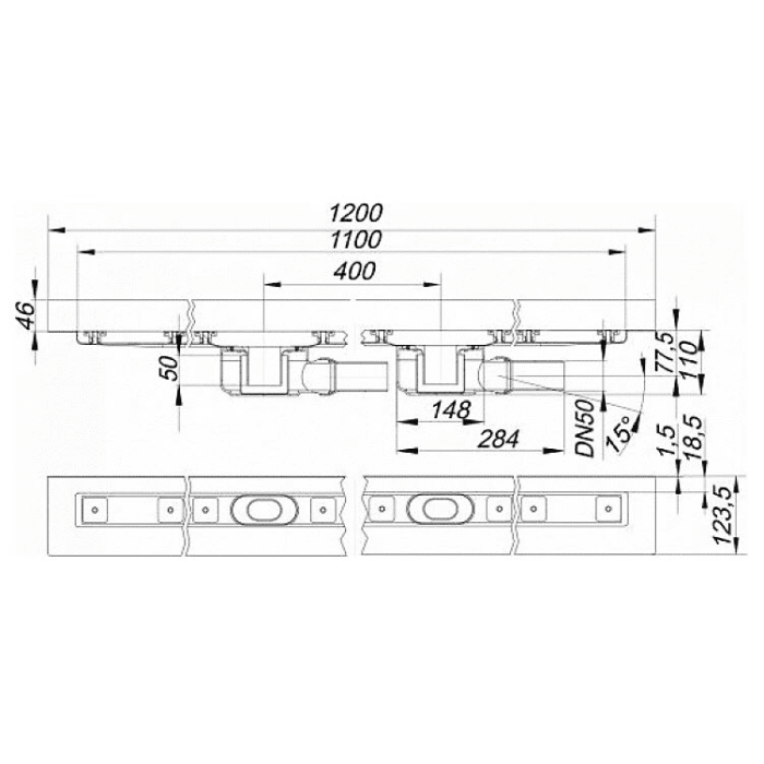 Dallmer CeraLine W Duo Duschrinne 110 cm, DN 50