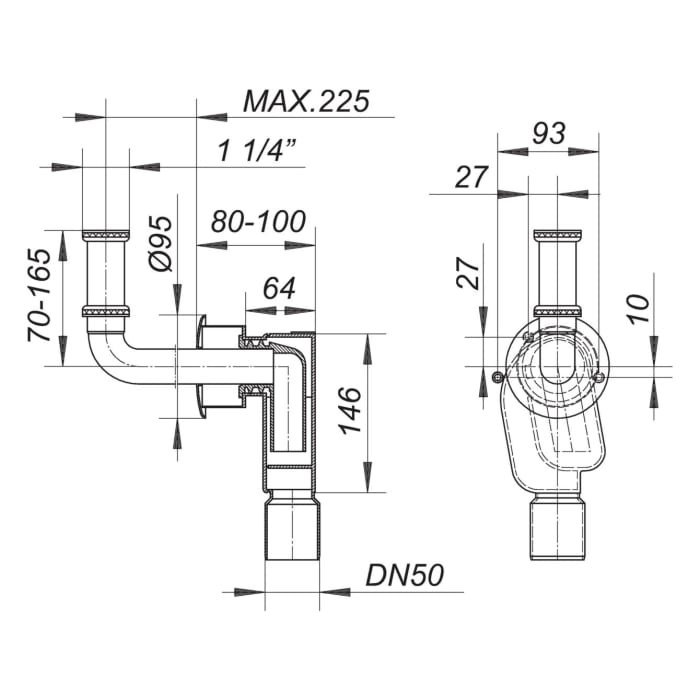 Dallmer Wandeinbau-Siphon 300 CR, 1 1/4