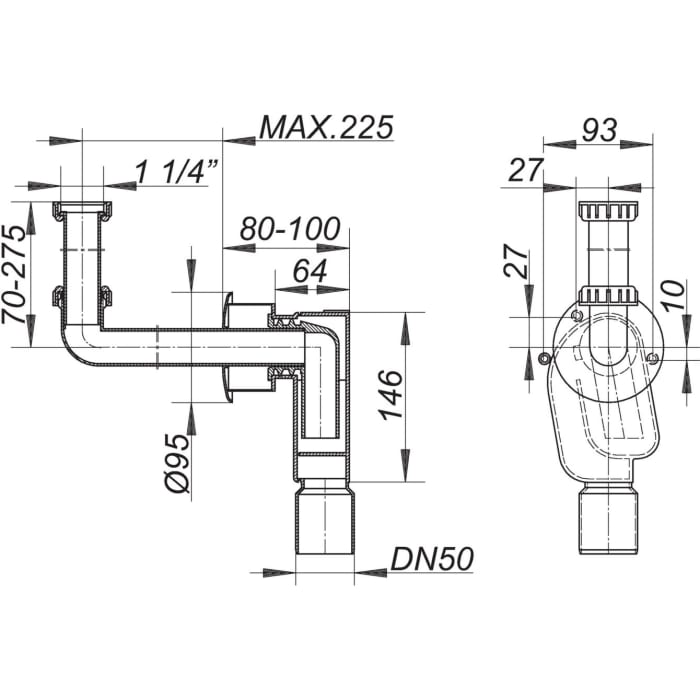 Dallmer Wandeinbau-Siphon 300 KS, 1 1/4