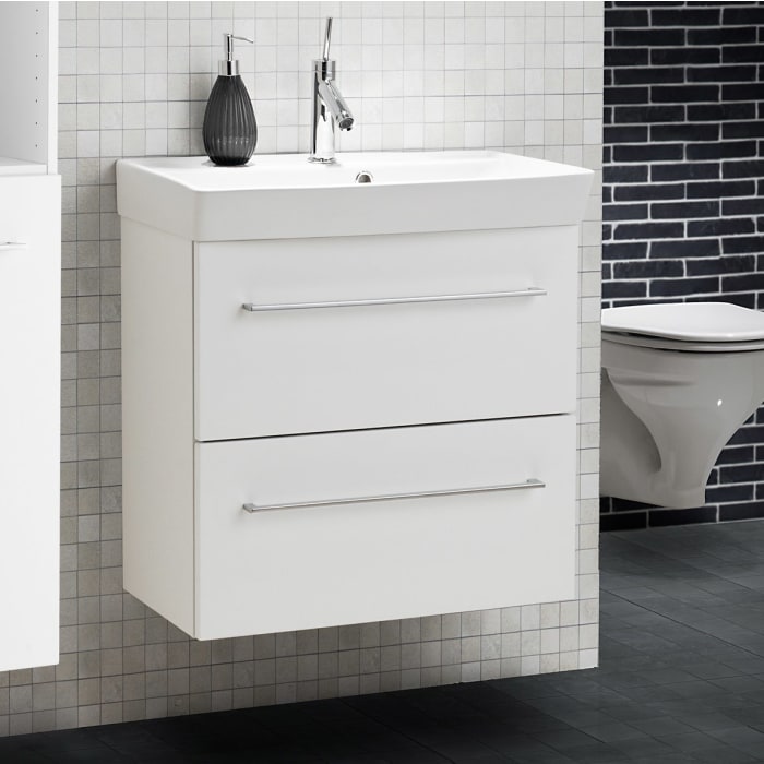 Dansani Mido Möbelset mit Waschtisch und Auszug-Unterschrank, Griffe in chrom, 62 cm