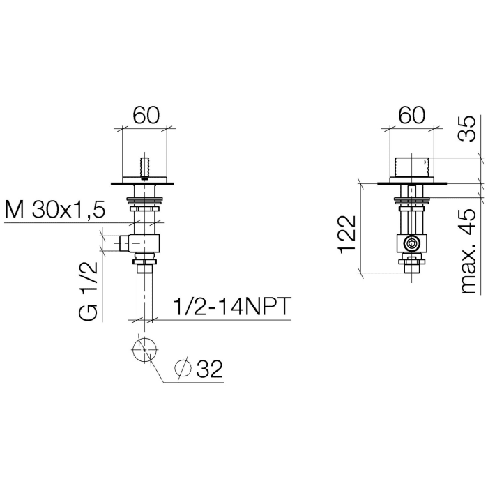 Dornbracht CL.1 Seitenventil, linksschließend, warm