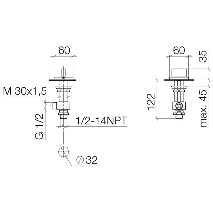 Dornbracht CL.1 Seitenventil, rechtsschließend, kalt