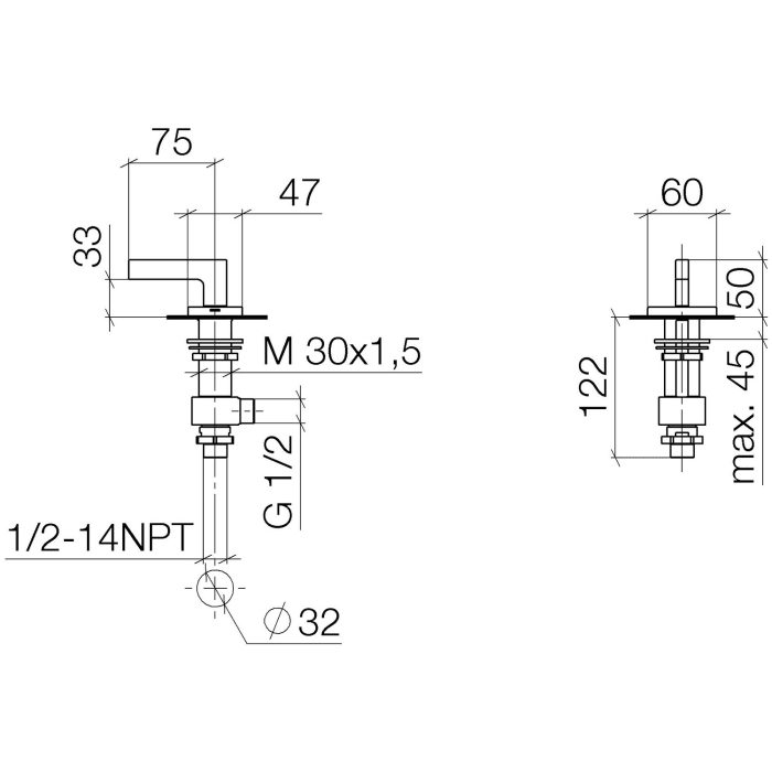 Dornbracht CL.1 Seitenventil linksschließend, warm