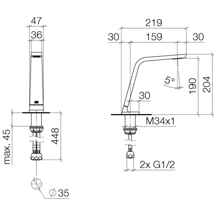 Dornbracht CL.1 Waschtisch-Stand-Auslauf, Ausladung 19 cm