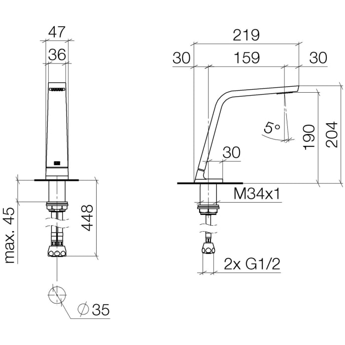 Dornbracht CL.1 Waschtisch-Stand-Auslauf, Ausladung 19 cm