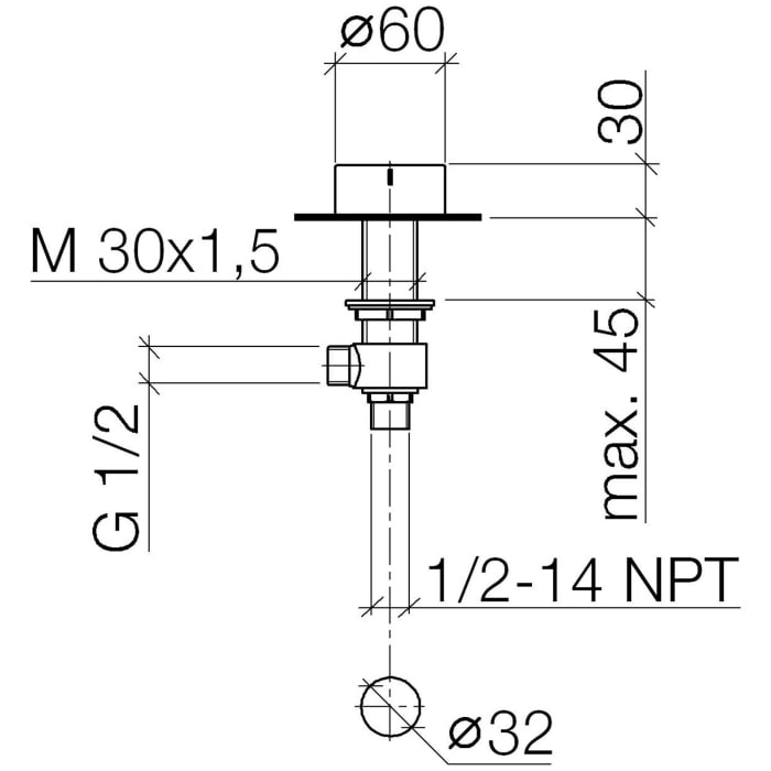 Dornbracht Seitenventil rechtsschließend kalt
