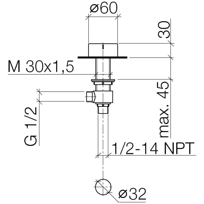 Dornbracht Seitenventil linksschließend warm